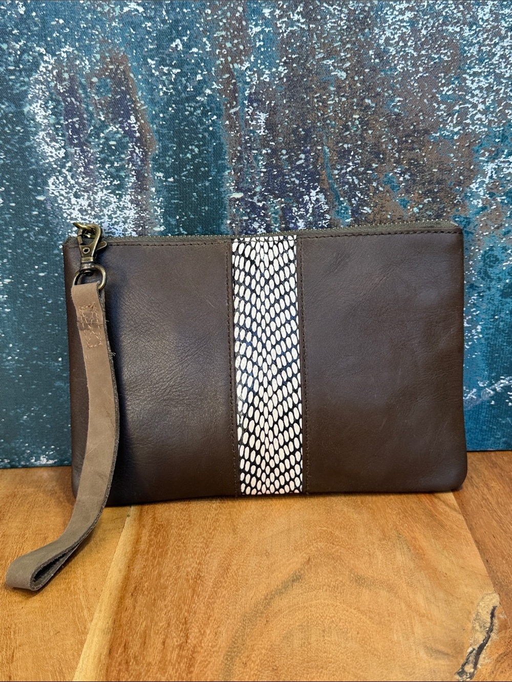 Madewell 2010’s Brown Leather Wristlet Animal Print Zip (VGUC)